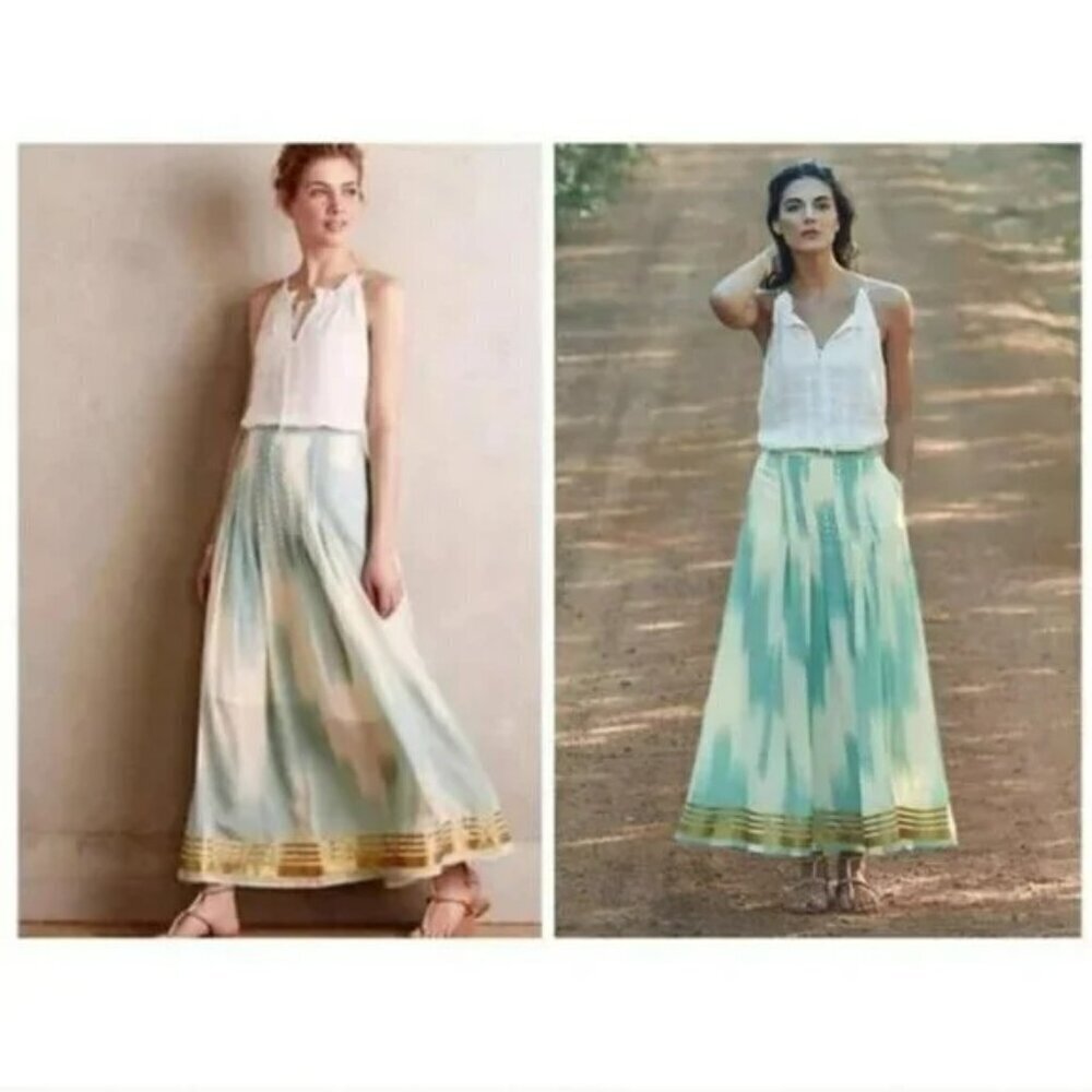 Anthropologie Floreat Far Seas Pleated A-Line Maxi Skirt - Size 0